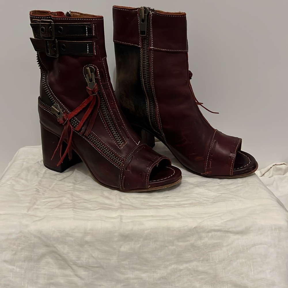 Women's Burgundy Peep-Toe Freebird Ankle Boots